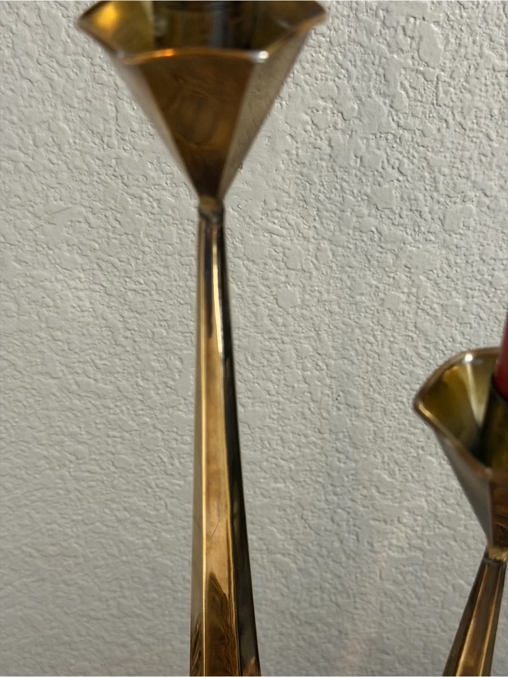 Vintage Mid Century Mexican Candlesticks 19.5 & 15” Brass Tin Pair Weighted Sand